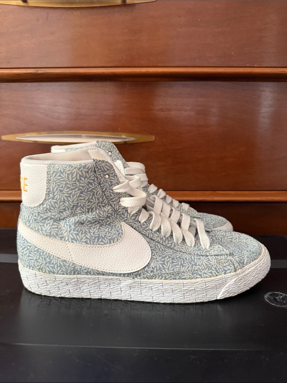 Liberty x Nike High-Top Sneakers in Light Blue and White Leaf Print